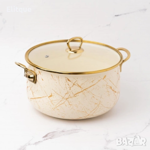 Тенджера Goldmann GM 8017-26B, 26см., Емайл, Индукция, Бял/Старо злато, снимка 5 - Съдове за готвене - 52870877