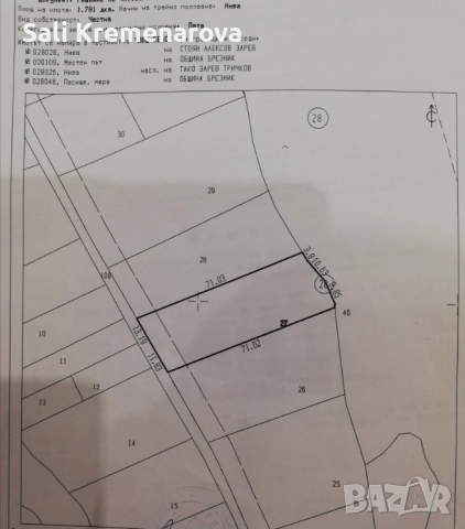 Продавам нива 1.781 дка, м. „Под село“, общ. Брезник — частна собственост, пета категория