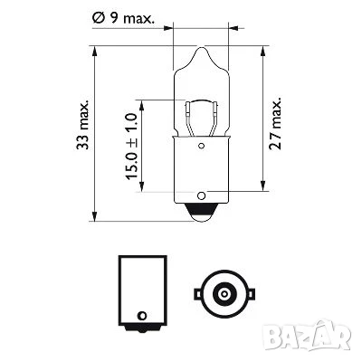 Автомобилна Крушка PHILIPS H5W,12V,5W, тип фасунга: BA9S BA9S №12023CP, снимка 2 - Аксесоари и консумативи - 50983173