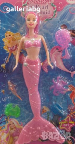 Кукла на русалка с морски животни в розов цвят 