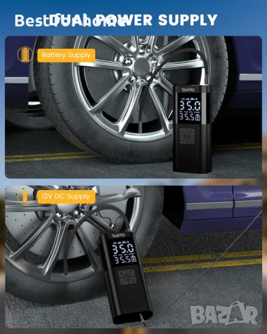 Електрическа въздушна помпа TANYO с USB LED светлина за кола, велосипед, мотоциклет, топка, снимка 4 - Друга електроника - 50505869