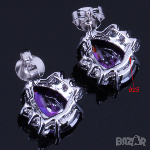 Сребърен комплект със сапфири и кристали, снимка 6 - Колиета, медальони, синджири - 44886136