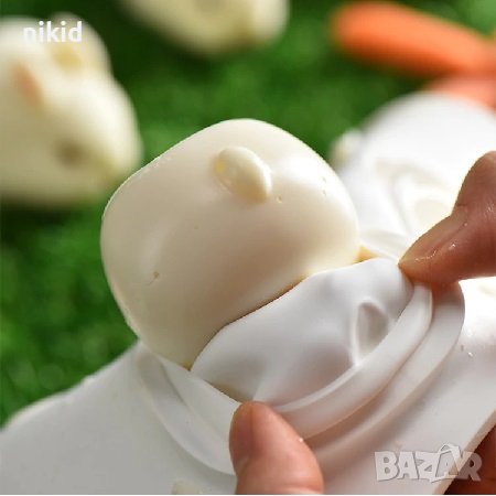 3D малко заоблено зайче заек Силиконов молд форма калъп фондан шоколад гипс сапун свещ, снимка 2 - Форми - 36897546