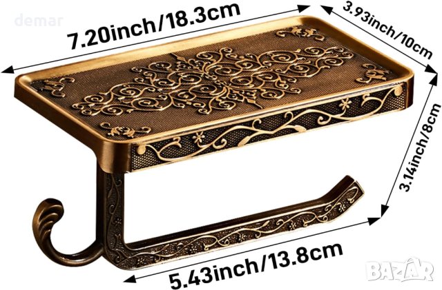  Държач за тоалетна хартия с рафт за телефон и кука, черен, снимка 5 - Други - 43183909