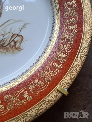 декоративна порцеланова чиния с позлата Limoges ловен мотив яребица 8/1, снимка 4 - Декорация за дома - 49913659