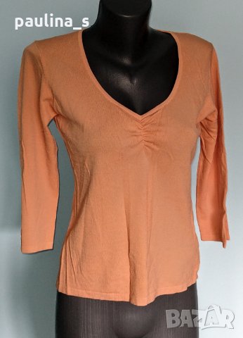 Еластична блуза с V образно деколте / оранжева блуза 
