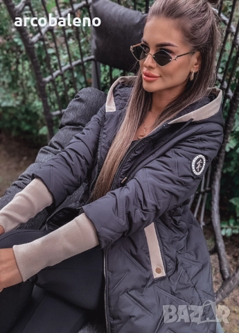 Ватирано дамско яке с качулка и декоративни ръкави, снимка 3 - Якета - 51781916