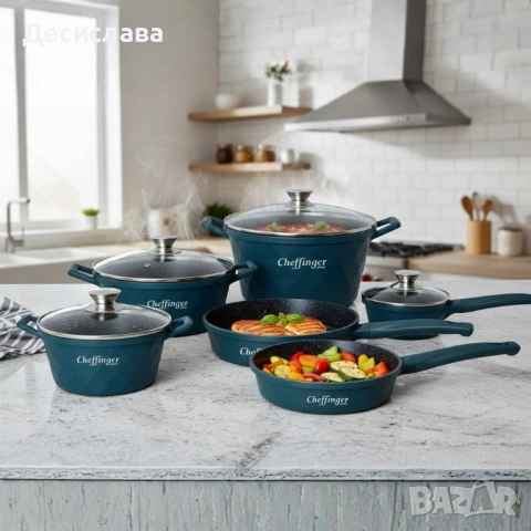 Премиум комплект съдове за готвене 12 части с мраморно покритие Cheffinger, снимка 3 - Съдове за готвене - 53136239