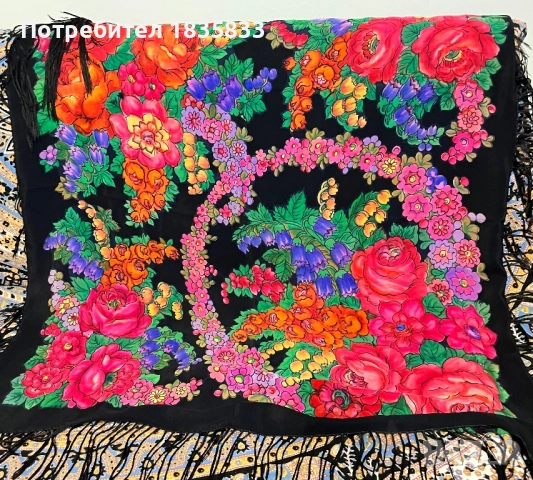 Руски копринен шал, снимка 4 - Антикварни и старинни предмети - 53499393