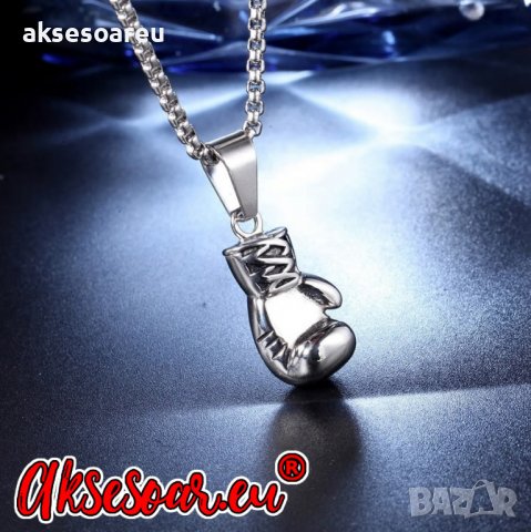 Колие боксова ръкавица верига от неръждаема стомана боксьорска ръкавица за мъже мъжки хип-хоп спортн, снимка 16 - Колиета, медальони, синджири - 38291241