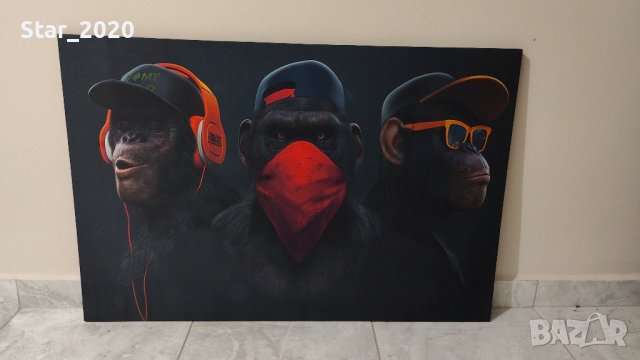 светеща картина с LED осветление - трите маймуна 