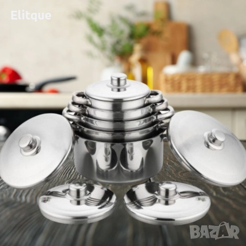 Комплект от 10 части тенджери с тройно дъно и капаци от неръждаема стомана, снимка 5 - Съдове за готвене - 52853484