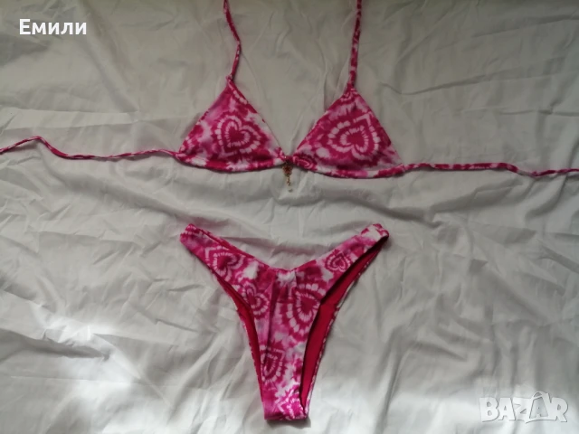 Нов комплект розов дамски бански от две части с принт сърчица р-р XS, S, M, L , снимка 13 - Бански костюми - 50900005