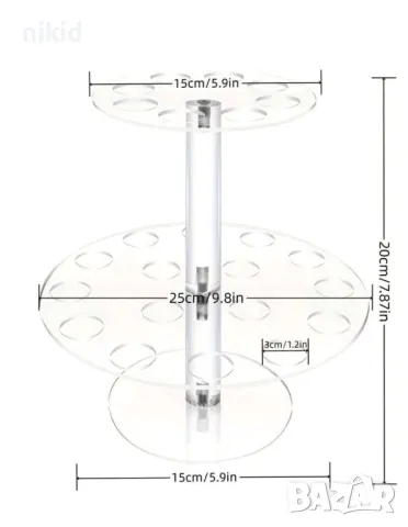 24 дупки кръгла двуетаж прозрачна Пластмасова Акрилна стойка поставка стелаж фунийки сладолед мъфини, снимка 2 - Други - 49121073