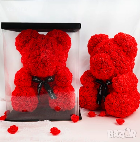 Мече изработено от рози с панделка, 38см, снимка 2 - Подаръци за жени - 52793369