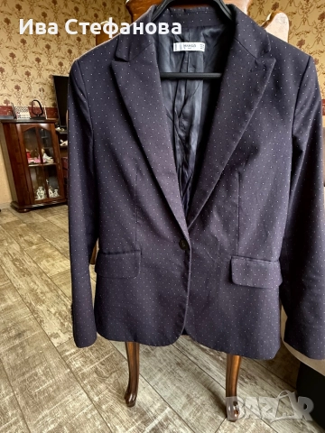 Уникално елегантно женствено сако Mango черно на бели точки , снимка 9 - Сака - 52484441