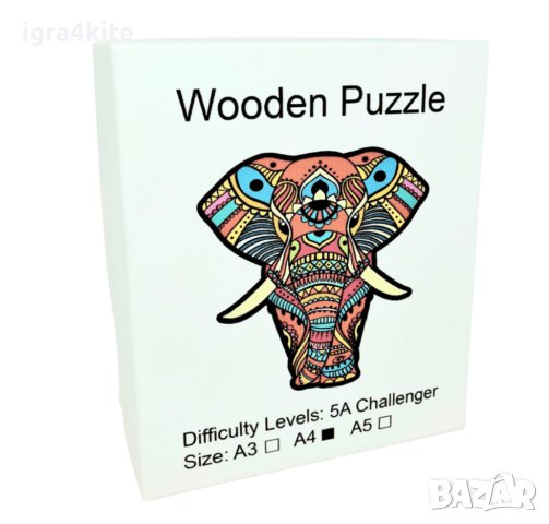 Дървен пъзел животни Цветен Слон / 27 модела А4 размер  size M, снимка 4 - Игри и пъзели - 43245835