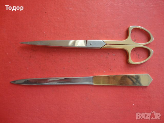 Позлатен Комплект за отваряне на писма нож ножица solingen , снимка 4 - Ножове - 43558628