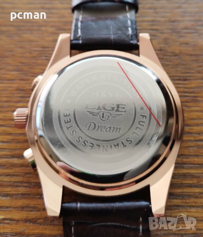 LIGE White Gold 9839 Луксозен мъжки кварцов часовник с кожена каишка, снимка 9 - Мъжки - 40445330