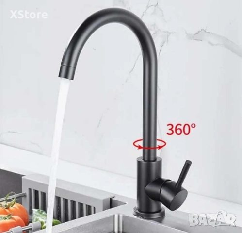 Кухненски въртящ се черен смесител, снимка 7 - Смесители - 52588558