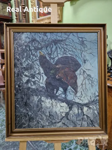 Стара уникална антикварна датска авторска картина масло върху платно , снимка 2 - Антикварни и старинни предмети - 48777752