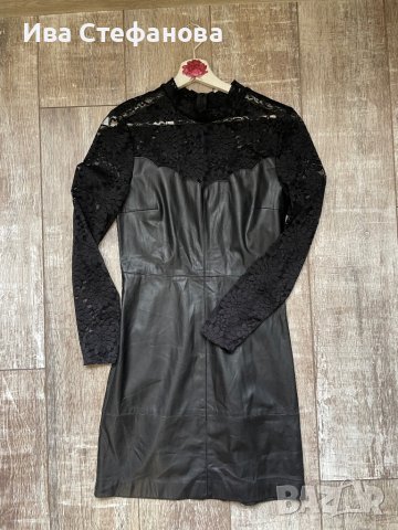 Нова елегантна парти коктейлна кожена черна къса рокля кожа дантела Only, снимка 5 - Рокли - 42745019