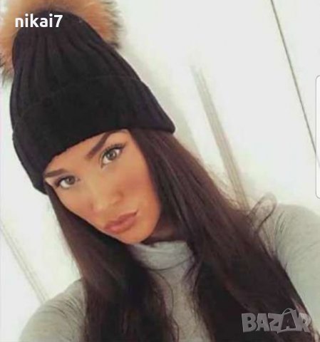 дамска шапка зимна голям естествен пух лисица тик так копче и се сваля, снимка 2 - Шапки - 27153947
