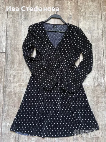 Нова ежедневна елегантна чаровна къса черна рокля на бели точки плисе солей , снимка 2 - Рокли - 50329829
