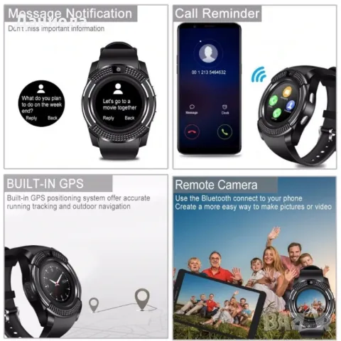 Смарт часовник Smart watch V8 с bluetooth, камера и SIM карта SMW46, снимка 5 - Мъжки - 48448516