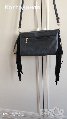 Черна дамска чанта с ресни, снимка 5 - Чанти - 28042278