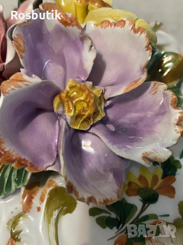 Голям порцеланов съд  ръчно рисуван  с порцеланови цветя , снимка 9 - Вази - 53347771