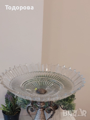 Стара фруктиера(сребро 800 кристал 19 век)Large Fruit Bowl Crystal Cut, 1 500 лв, снимка 6 - Други - 52278698