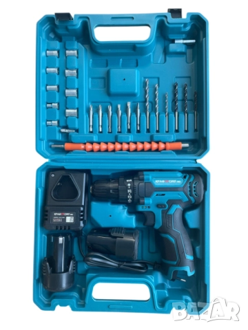 Акумулаторен двускоростен винтоверт с 2 батерии и накрайници 24V 6Ah KraftRoyal