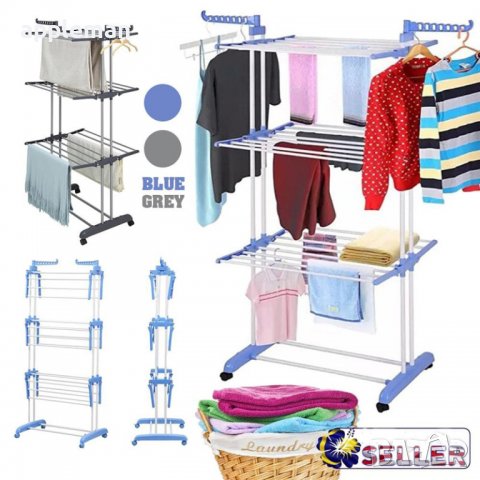 Сушилник простор за дрехи с три нива и опора за закачалки, снимка 3 - Други стоки за дома - 38823537