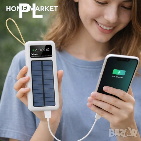 Соларна батерия с LED диспей 10 000 mAh – Power Bank KLGO KP-97 с 4 вградени кабела