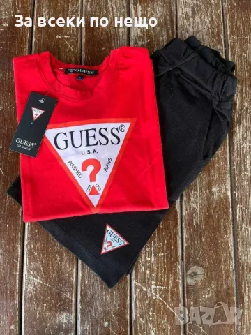 Guess Детски Комплект Червена Тениска И Черни Къси Панталони Гес Код B325