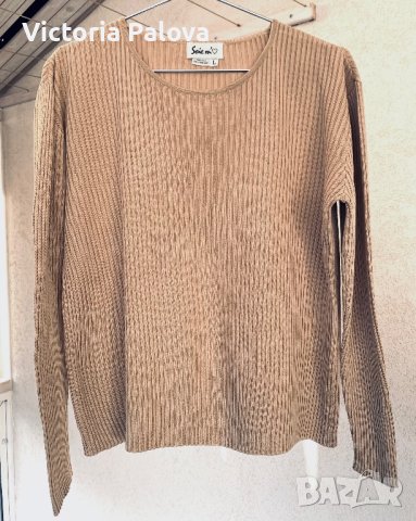 Бежова блуза рипс 100% коприна, снимка 6 - Блузи с дълъг ръкав и пуловери - 44111891