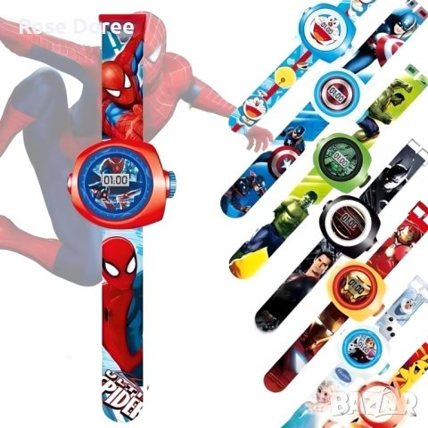 Спайдърмен Spiderman детски ръчен часовник с прожектор на 20 илюстрации видове анимационен герой