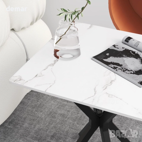 Мраморна странична масичка GOLDFAN, малка бяла странична масичка за хол, 50x50x55см, снимка 5 - Маси - 52087854