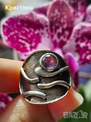 Красив сребърен пръстен с Аметист , снимка 3 - Пръстени - 49040929