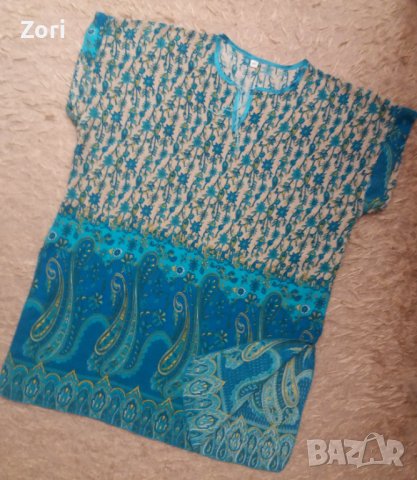 Супертъничка блуза в сини пейсли принт цветове - 3ХЛ размер , снимка 2 - Ризи - 37245055