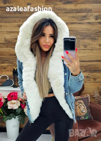 Дънково яке с пухкава яка, снимка 1