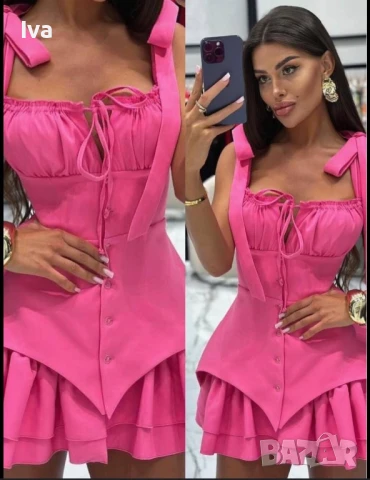 Розова рокля с панделки – ефектна и кокетна S и M размери, снимка 2 - Рокли - 51097106