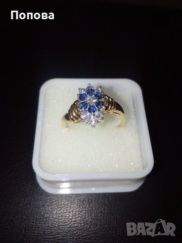 18k. златен пръстен с диаманти и сапфири, снимка 12 - Пръстени - 40624952