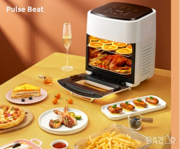 Фритюрник с горещ въздух (Air Fryer) – трислоен, супер голям капацитет. Бял и черен цвят , снимка 7 - Фритюрници - 52429577