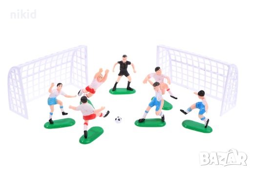6 футболисти Сокър и врата футболно игрище фигурки PVC пластмасови игра и украса торта топер футбол, снимка 12 - Фигурки - 19428270