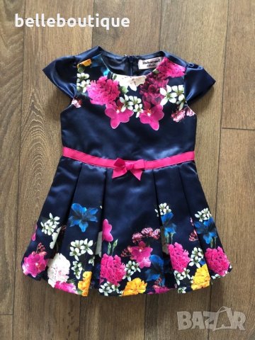 Детска сатенена плисирана рокля с цветя 12 месеца, снимка 1 - Бебешки рокли - 28438478