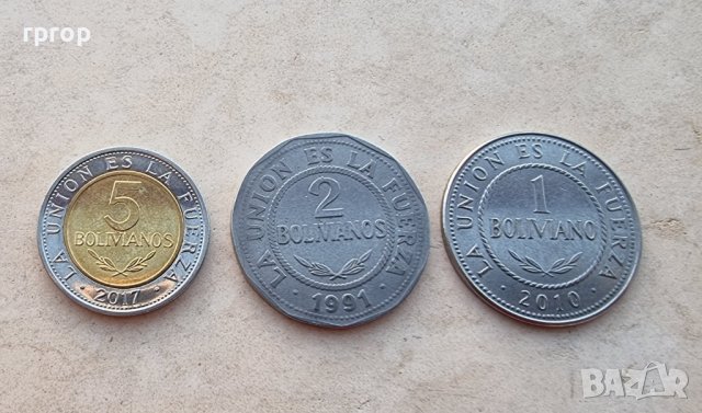 Монети. Боливия. 1, 2 и 5 боливиано. 3 бройки ., снимка 2 - Нумизматика и бонистика - 38553909