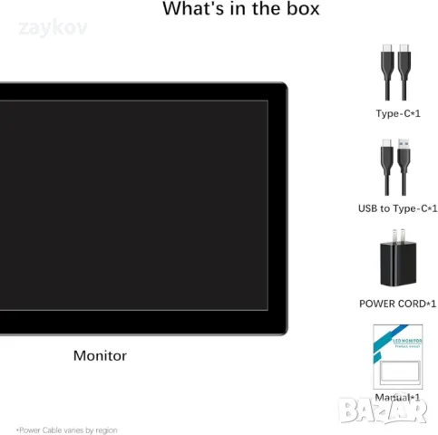 Wstirhy 10-инчов сензорен монитор, преносим 1920 x 1200 16:10 IPS сензорен екран, снимка 4 - Монитори - 49872733