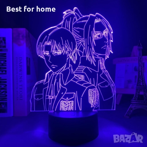 Атака на титаните Hange и Levi 7-цветна USB нощна лампа аниме колекционерска 3D лампа, снимка 4 - Лед осветление - 52800653